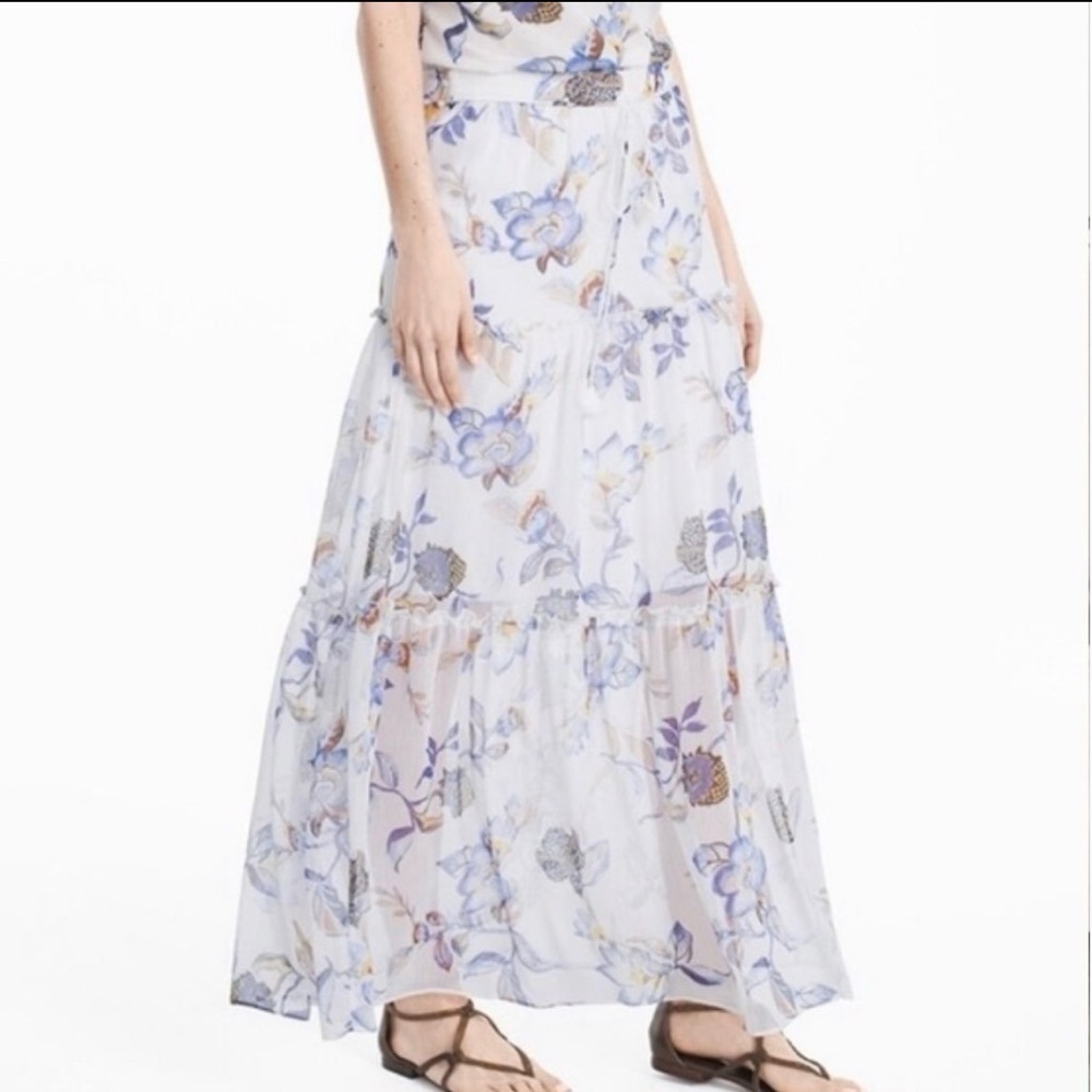 White House black market white blue Floral Maxi Skirt summer vacation